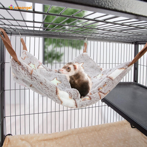 Niteangel Hanging Hammock Nap Sack - Swing Bag Pet Sleeper for Ferret, Rat, Sugar Glider (Cream, Star)