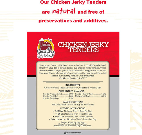 Country 32 oz Kitchen Chicken Jerky Tender Dog Treats, Made with Real Chicken, High Protein, Low Fat, No Artificial