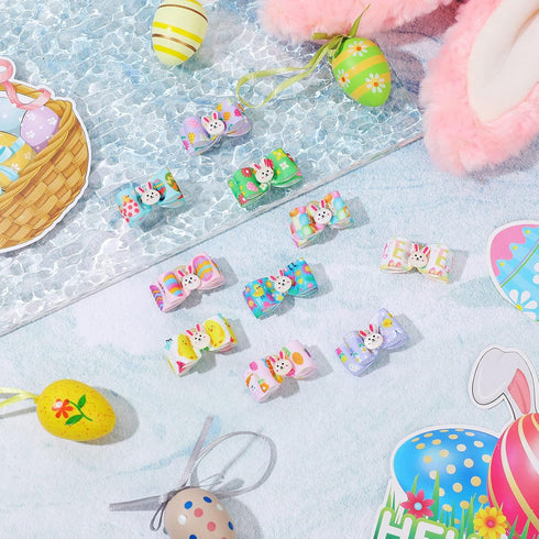 Waydress 40 Pieces Easter Dog Bows, Rabbit Bunny Egg Hair Bowknot, Handmade Dog Easter Grooming Accessories