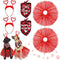 6 Pcs Valentine's Day Dog Costume Set, Including 2 Pcs Red Heart Headband, 2 Pcs Buffalo Plaid Bandana