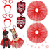 6 Pcs Valentine's Day Dog Costume Set, Including 2 Pcs Red Heart Headband, 2 Pcs Buffalo Plaid Bandana