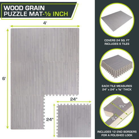 ProsourceFit Wood Grain Puzzle Mat - Room Workout Flooring and Playmat
