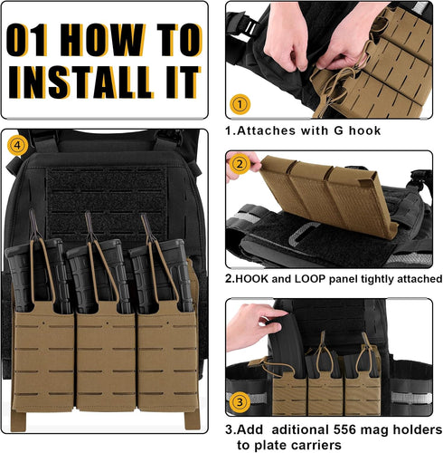 PETAC GEAR Tactical Triple 556 Magazine Pouch with Kydex Insert, AR Front Flap Magazine Pouch, Laser Cut MOLLE