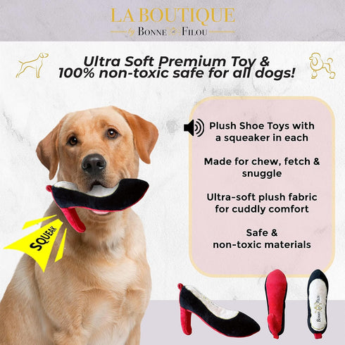 Bonne et Filou Red High Heel Plush Squeaky Dog Toy Durable and Soft Dog Chew Toy Perfect for Small and Medium Dogs Plush Toys for Aggressive Chewers (1 Large Size)