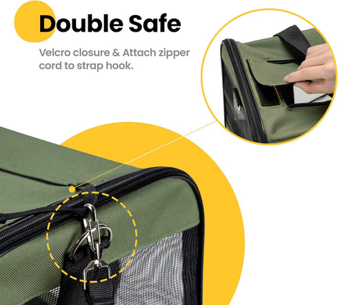 Airline Approved Cat Carrier, Soft-Sided Dog Carrier with Inner Safety Leash for Small-Medium Cats & Puppies up to 15