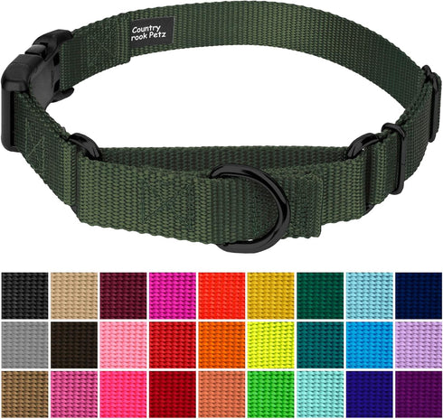 Country Brook Petz Heavy Duty Nylon Adjustable Martingale Dog Collar with Deluxe Buckle for Small Medium Large Breeds