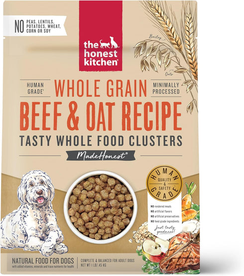 The Honest Kitchen Whole Food Clusters, Whole Grain Beef & Oat Dry Dog Food, 1 lb Bag
