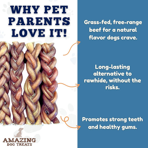 6" (5 Pcs/Pack) Amazing Dog Treats Braided Bully Stick Bully Stick for Dogs - Made from Premium Grass Fed Beef
