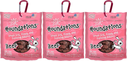 Loving Pets 3 Pack of Grain-Free Beef Houndations Treats for Small Dogs, Puppies, and Training - 4 Ounces Each, USA Made