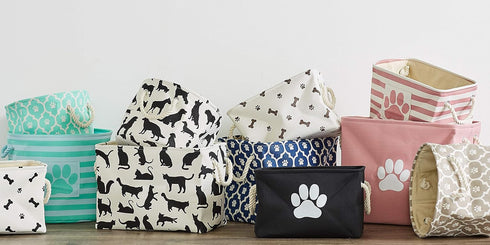 Bone Dry Pet Storage Collection, Lattice Paw Print, Gray, Small Round Storage Container