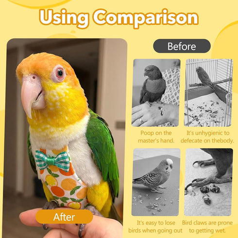 HekouJiub 4Pcs Bird Diaper - Cute Pet Bird Diaper with Waterproof Inner, Reusable Flight Suit for Cockatiel Parakeet
