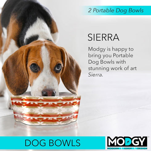 MODGY Collapsible Dog Food Bowl Dish, Reusable, Plastic Travel Size, Portable Container, Camping, Hiking, Car, Road Trip Essential, Cute Pattern, Sierra, Pack of 2