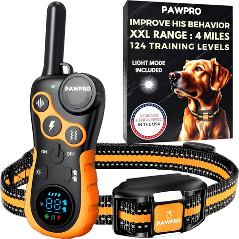 Dog Shock Collar with Remote, 4-Mile Range, 124 Training Levels, Waterproof Rechargeable, Beep Vibration Shock,
