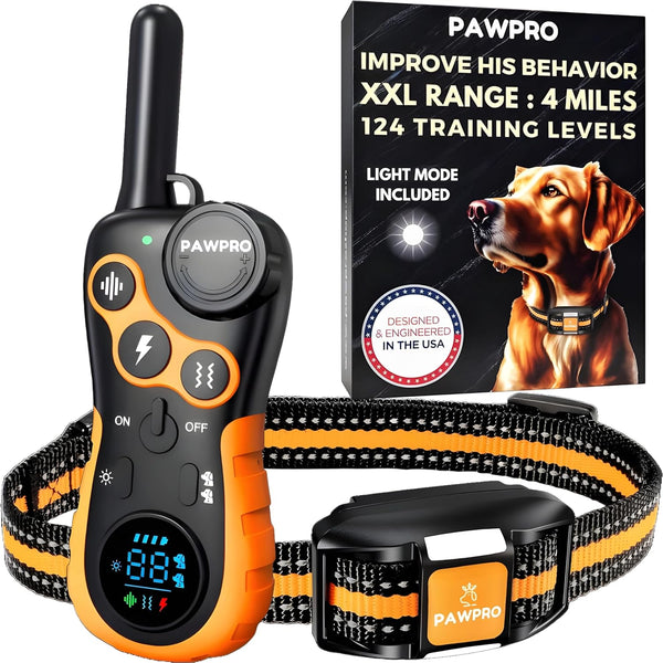 Dog Shock Collar with Remote, 4-Mile Range, 124 Training Levels, Waterproof Rechargeable, Beep Vibration Shock,