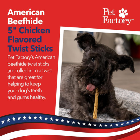 5in 5 Inches (Pack 1) Pet Factory American Beefhide Twist Sticks Dog Dental Chews - Natural Rawhide Dental Chews