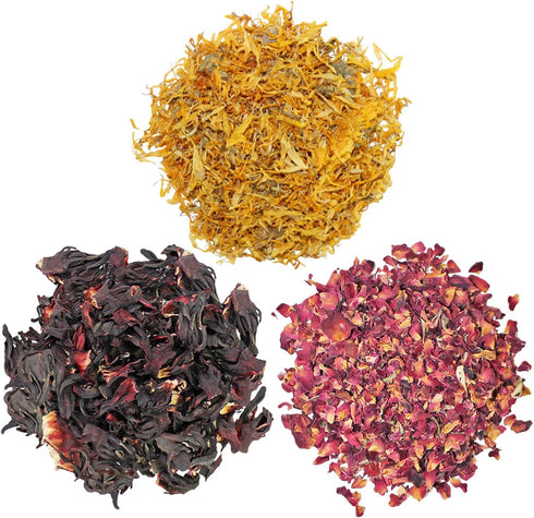 Exotic Nutrition Flower Treat 3 Pack - Healthy Assortment of Hibiscus, Calendula, Rose for Squirrels, Guinea Pigs,
