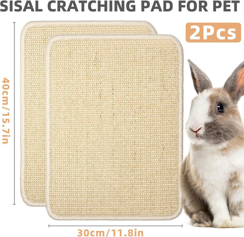 2 Pieces Rabbit Scratcher Mat, Natural Sisal Cat Bunny Rabbit Scratching Pad, Rabbit Animal Scratch Pad Rug for Indoor
