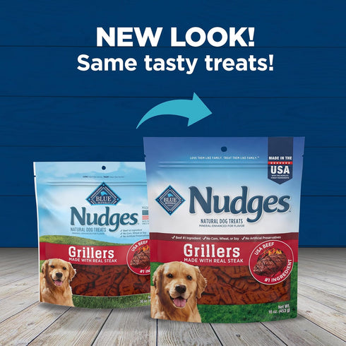 16-oz Blue Buffalo Nudges Grillers Natural Dog Treats, Made in the USA with Real Steak, Bag