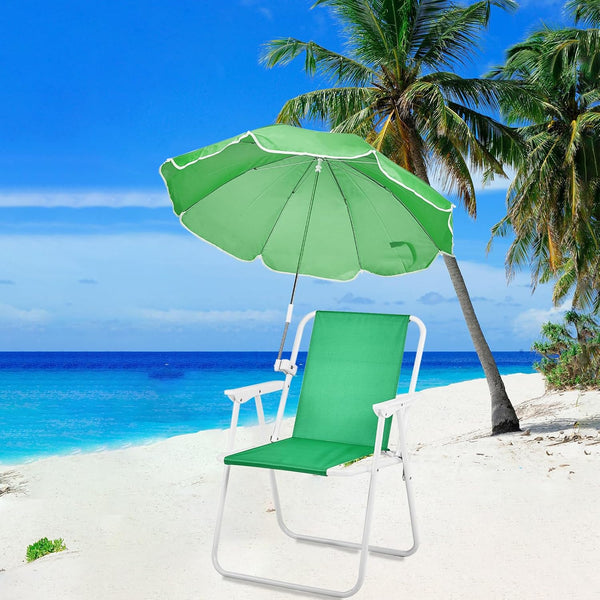 BIVVI Beach Chair with Umbrella for Adults, High Back Folding Camping Armchair Shade