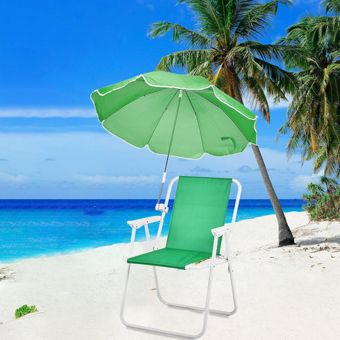 BIVVI Beach Chair with Umbrella for Adults, High Back Folding Camping Armchair Shade
