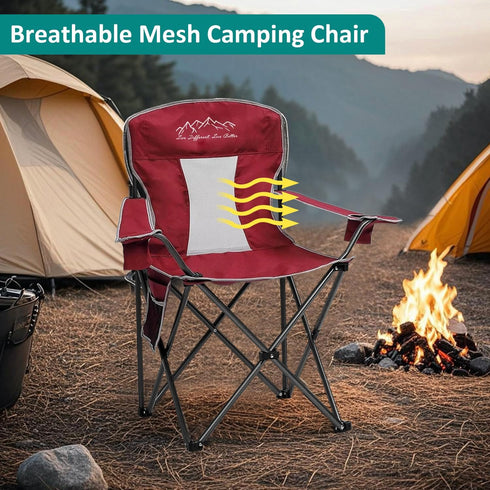 400lbs Outdoor Folding Camping Chair with Cup Holder, Storage Bag, Large Anti-Sink Feet, Capacity, Breathable Mesh