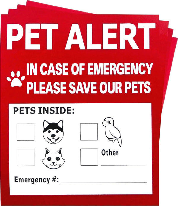 Pet Alert Safety Fire Rescue Sticker - 4 Pack, In Case of Fire Notify Rescue Personnel to Save Pets
