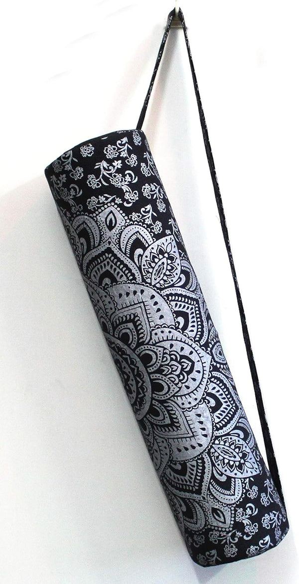 ICC Black Gold Mandala Full-Zip Yoga Mat Carry Bag for Gym, Beach, Pilates, Hippie Cotton Bag