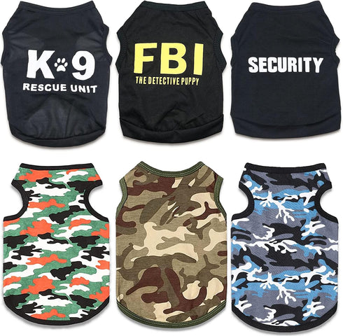 6 Pack Puppy Clothes for Small Dog Boy, Summer Shirt for Chihuahua Yorkies, Black Security Vest Funny Apparel, XS