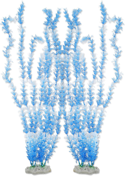 Large Aquarium Plastic Plants, Tall Aquarium Plants for Fish Tanks Decor, 19.29" Height (Blue White, 2pcs)