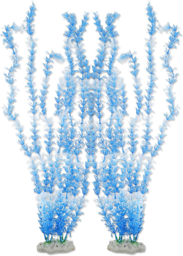 Large Aquarium Plastic Plants, Tall Aquarium Plants for Fish Tanks Decor, 19.29" Height (Blue White, 2pcs)