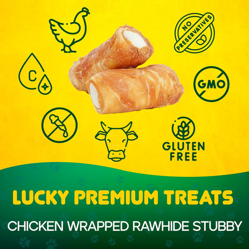 2 Lucky Premium Treats Chicken Wrapped Dog Treats USA Made Raw Hide Sticks for Extra Large Size Dogs Long Lasting