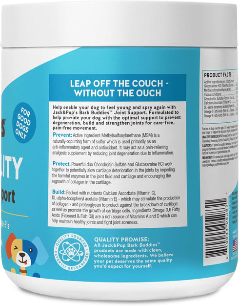 Jack&Pup Dog Joint Supplement Flex-Agility Bark Buddies - Glucosamine Chondroitin Hip and Joint Chews (5oz, 60 Ct)