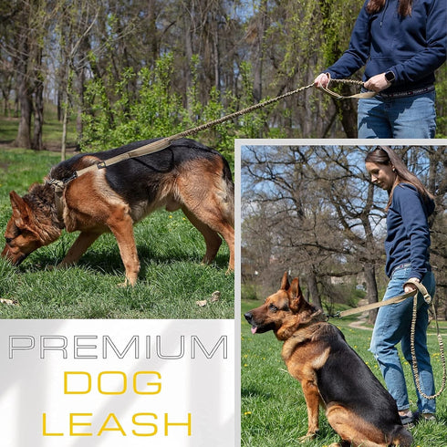 Heavy Duty Bungee Dog Leash 6 ft - 7.5 ft for Large and Medium Dogs, No Pull Reflective Tactical Leash