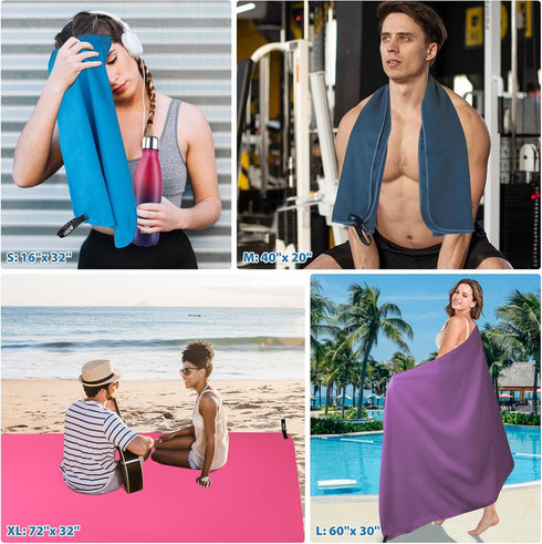 4 Pack(8 Swimming Backpacking-Large BOGI pcs) Microfiber Travel Sports Towel-Quick Dry Towel, Soft Lightweight