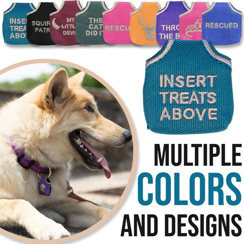 Dog Tag Silencer, Brown Insert Treats Above - Quiet Noisy Pet Tags, Fits Up to Four Pet IDs, Durable Nylon Cover