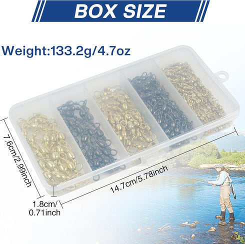 Fishing Barrel Swivels, 200pcs Rolling Ball Bearing Swivels with Solid Ring, Copper & Stainless Steel, Size 2-10
