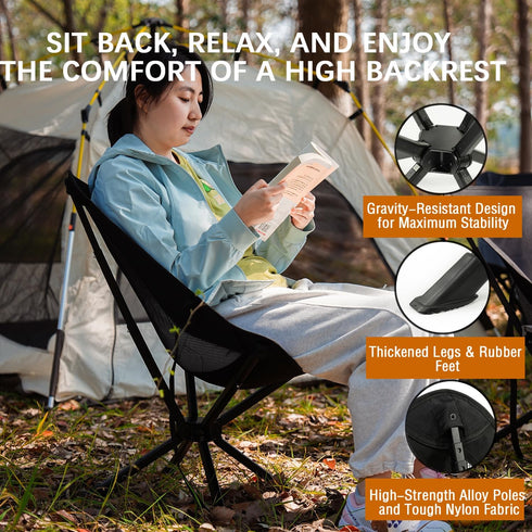 Dueecasebit Set 330LBS Compact Small Camping Chair, Folding Portable Camp Chair for Adults Hiking Travel Outdoor