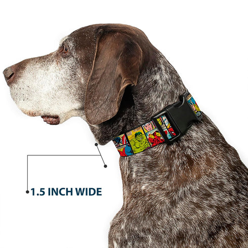 Dog Collar Plastic Clip Marvel Retro Comic Panels, Black Yellow, 6 to 9" Wide