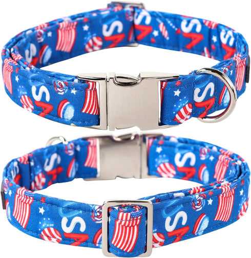 Lionet Paws Patriotic Dog Collar with Bowtie - Soft Comfortable Adjustable American Flag Collar for Dogs (Medium, Neck
