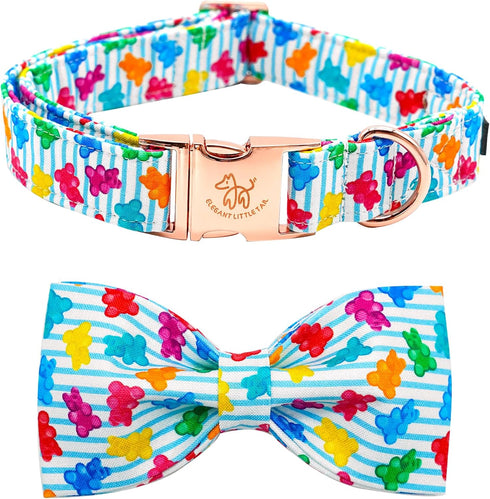 Elegant Little Tail Dog Collar - Summer Bow Tie Collar with Blue Bear Print for Medium Dogs