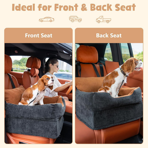 30 lbs, Avont Dog Car Booster Seat for Small/Medium Dogs Under Elevated Puppy Carseat, Front Seat Pet Car Bed -Black