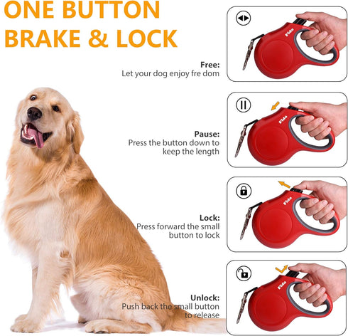Fida Retractable Dog Leash with Dispenser, 16 ft Pet Walking Leash for Medium Dog or Cat, Red
