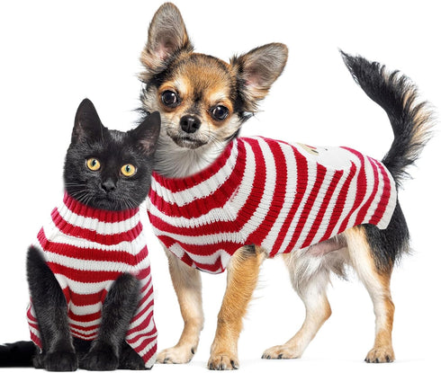 Dog Christmas Sweater, Cute Striped Santa Claus Costume for Small Medium Large Dogs (XXS, Red White Stripe)