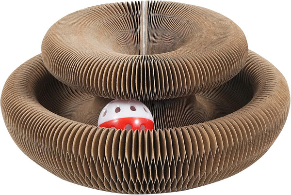 Organlada Cat Scratcher Cardboard with Bell-Ball, Foldable Slinky Scratch Pad, 1pcs