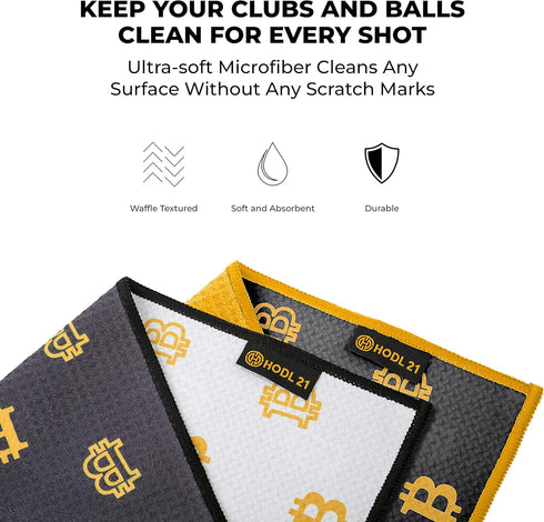 Golf Towel Bitcoin - Premium Waffle Pattern Towels with Heavy Duty Carabiner Clip
