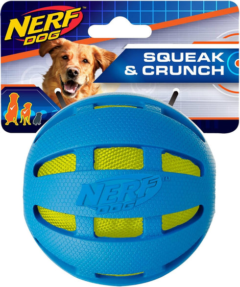 Nerf Dog 3.8in Rubber Checker Crunch Ball – Blue with Green Crunch Bag