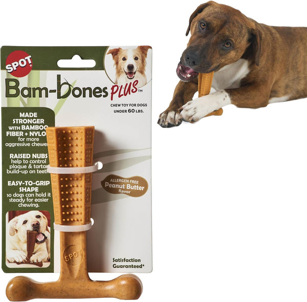 SPOT Bam-Bones Plus T Bone - Bamboo Fiber & Nylon, Durable Long Lasting