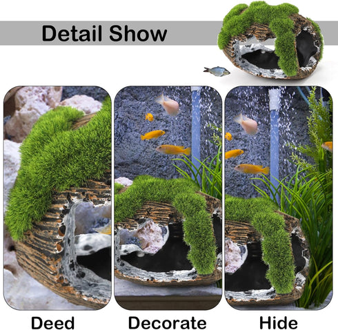 Broken Barrel Resin Fish Tank Decor, Betta Fish Hideout Cave for Small Animal Play and Rest