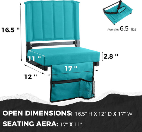 1pc 17" 12" 16.5" SPORT BEATS Stadium Seats with Back Support Bleacher Chairs with Back and Cushion Thick Padded