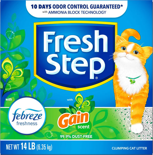 Fresh Step Clumping Cat Litter with Febreze Gain Scent, 14 Pounds Activated Charcoal for Odor Control